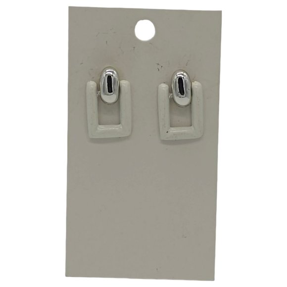 Vintage White Silver Tone Door Knocker Earrings Art Deco Moveable Drop M1 - Picture 1 of 6